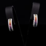 Rainbow Multi Color Sapphire Earrings with Diamonds in White Gold