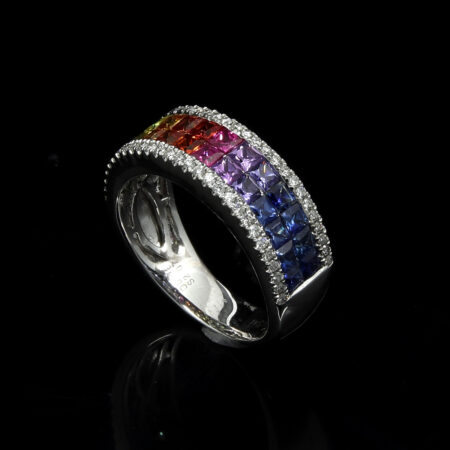 Rainbow Sapphire Diamond Ring