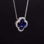 Lucky Blue Sapphire Diamond Shamrock Necklace