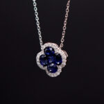 Lucky Blau Saphir Diamant Kleeblatt Halskette